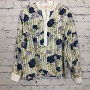 Tory Burch Floral Stripe Popover Shirt Size M 100% Cotton